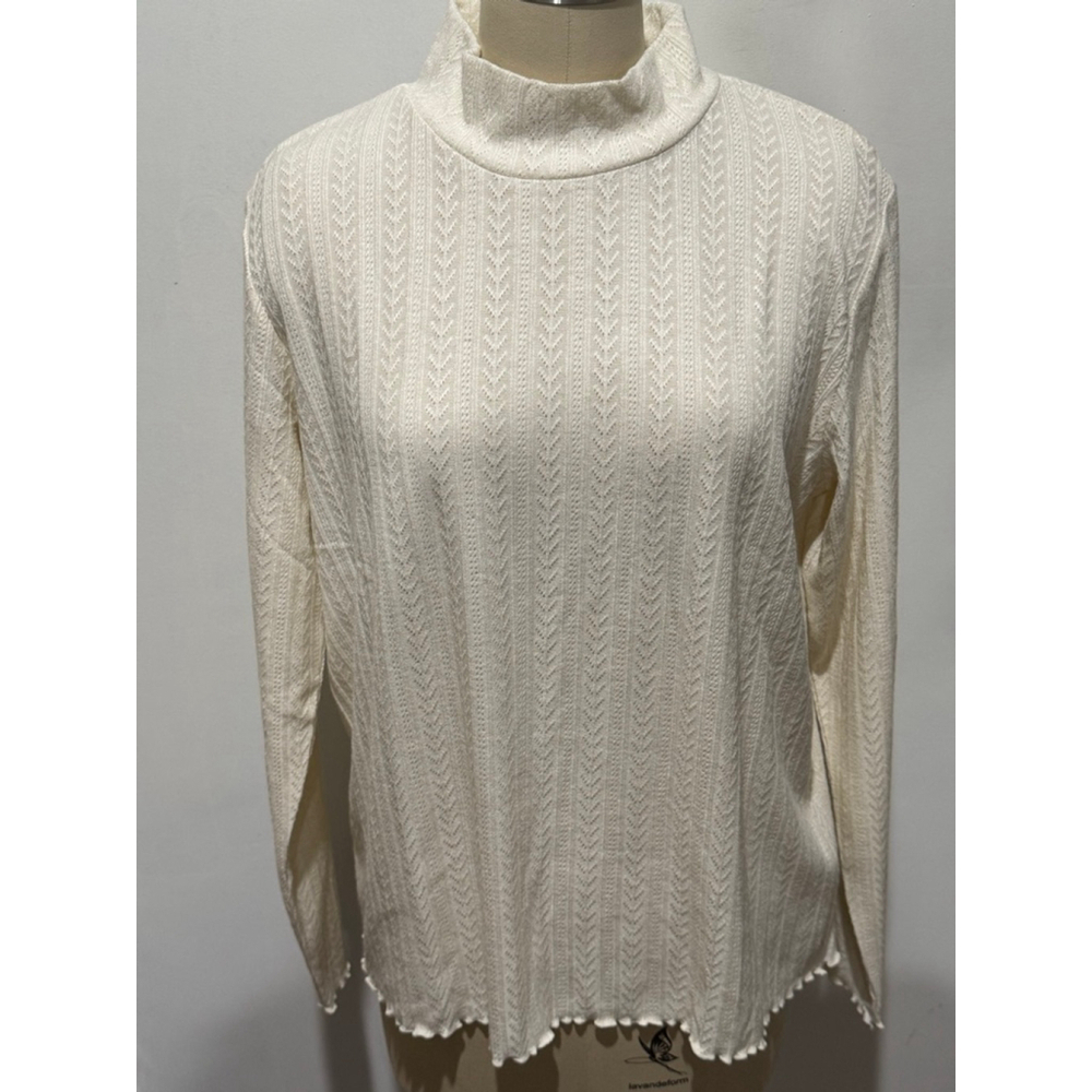 Women's M.X.O Off-White Long Sleeve patterned ruffle edge mock neck Tee XXL